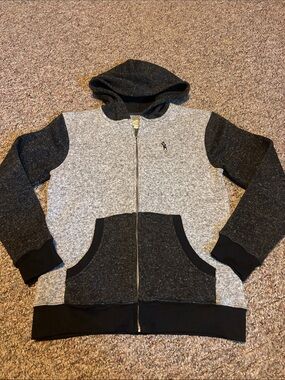 Lucky Brand zip-up jacket Boys Youth Gray & Black Bear Surf logo